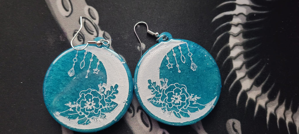 Rose and Moon Earrings