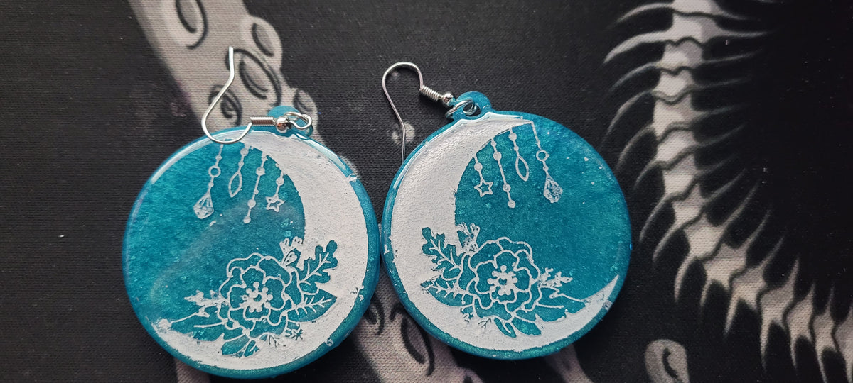 Rose and Moon Earrings