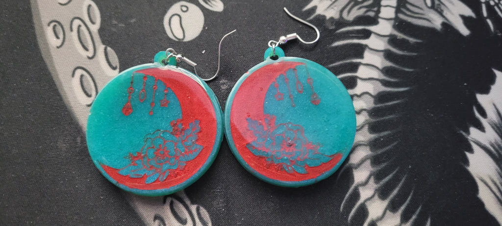 Rose and Moon Earrings