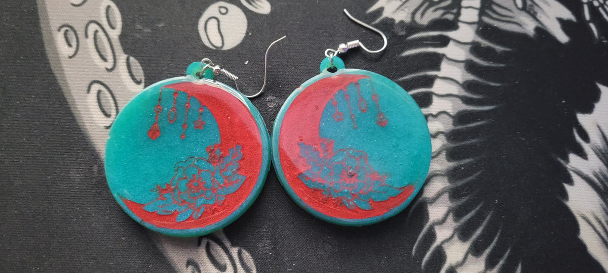 Rose and Moon Earrings