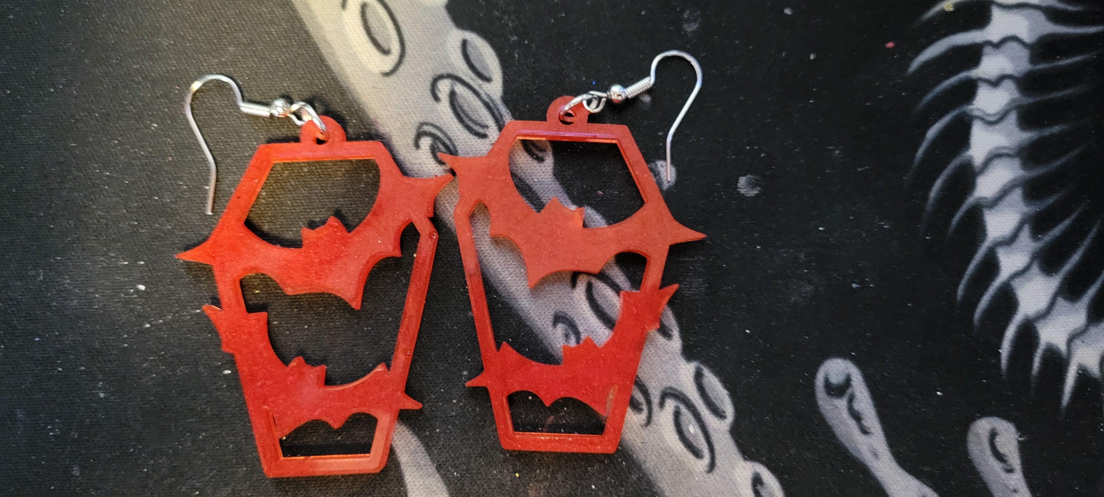 Bats Coffin Earrings