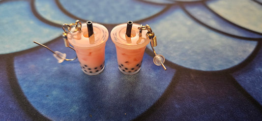 Strawberry Milk Tea Boba Earrings