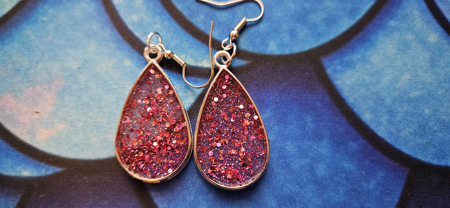 Pink Glitter Resin Earrings