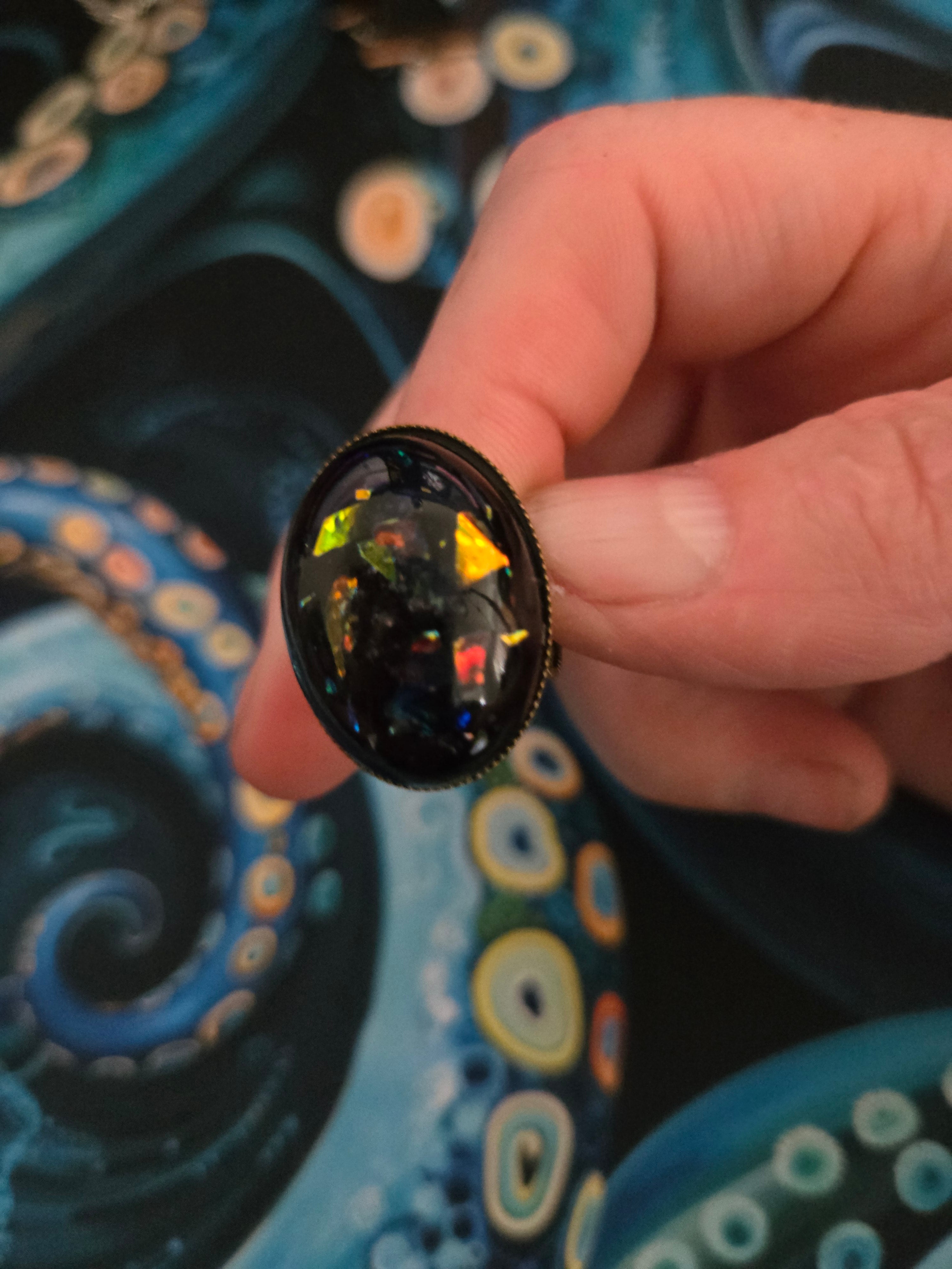 Black Flake Oval Ring