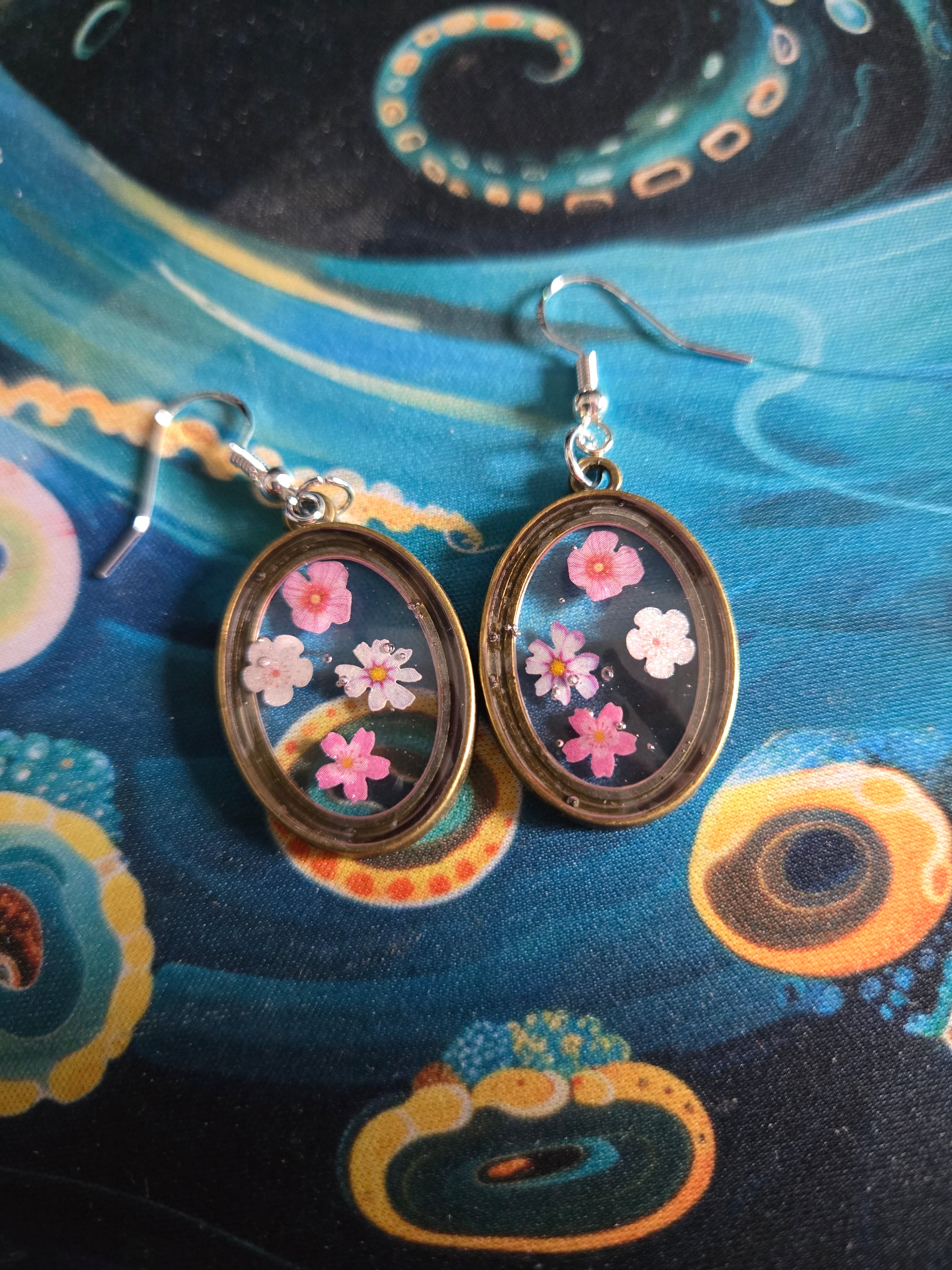Cherry Blossom Oval Earring