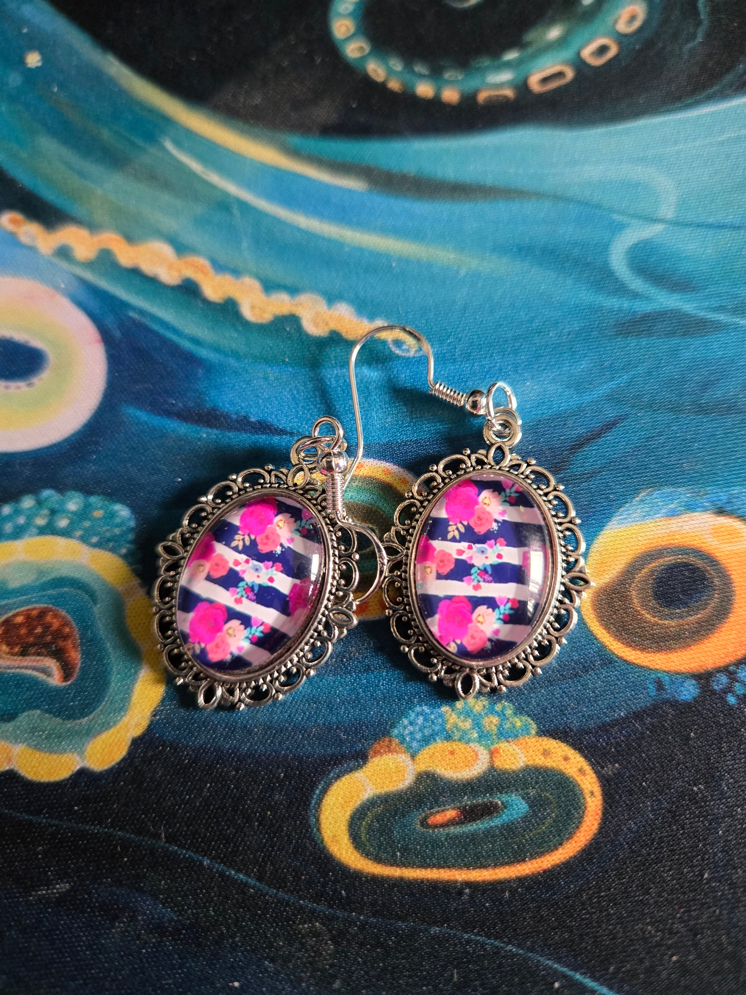 Flowers and Stripe Earrings