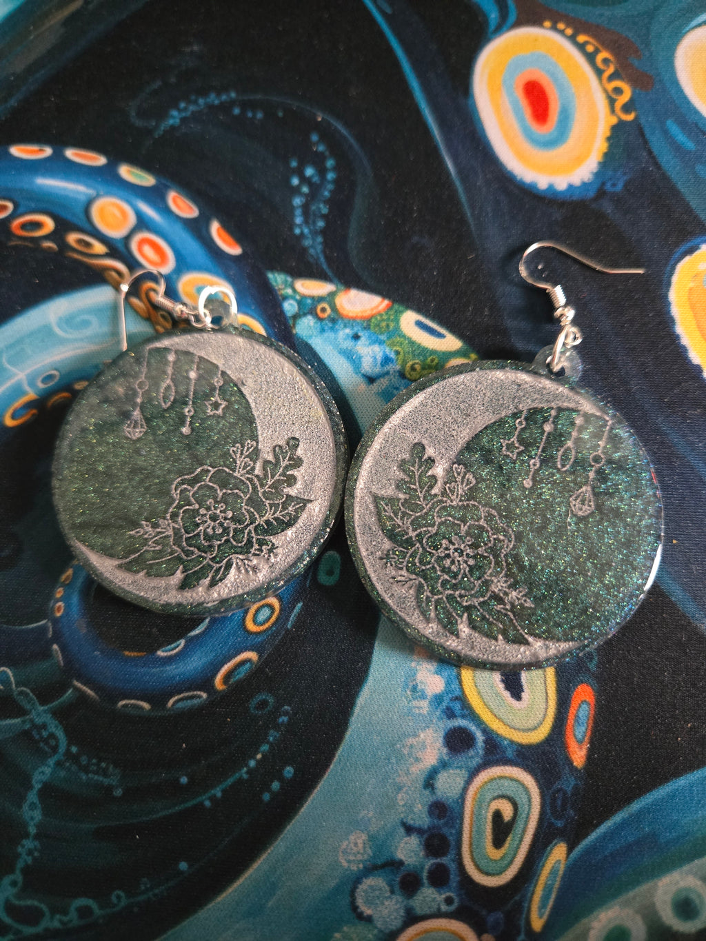 Rose and Moon Earrings