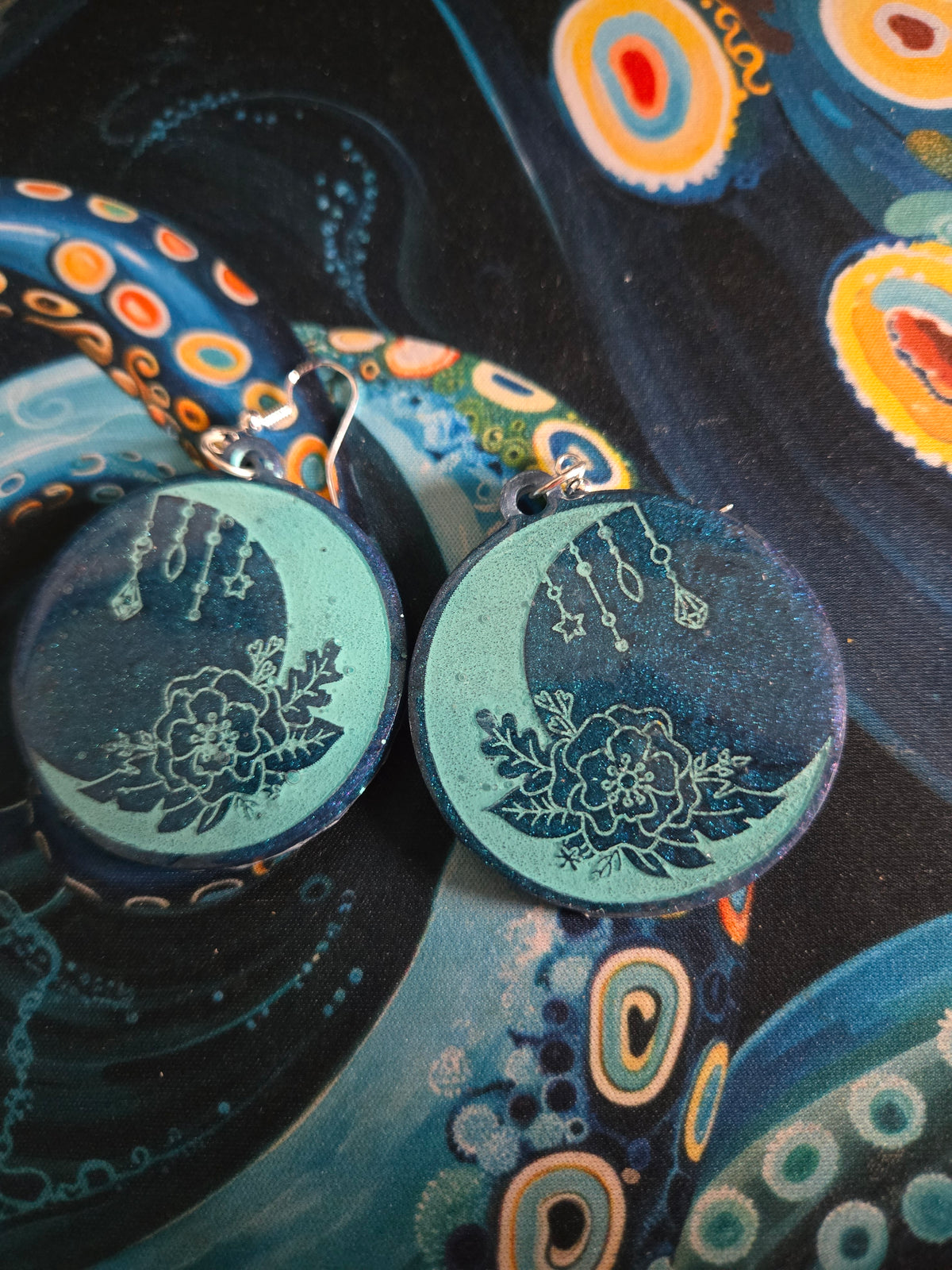 Rose and Moon Earrings