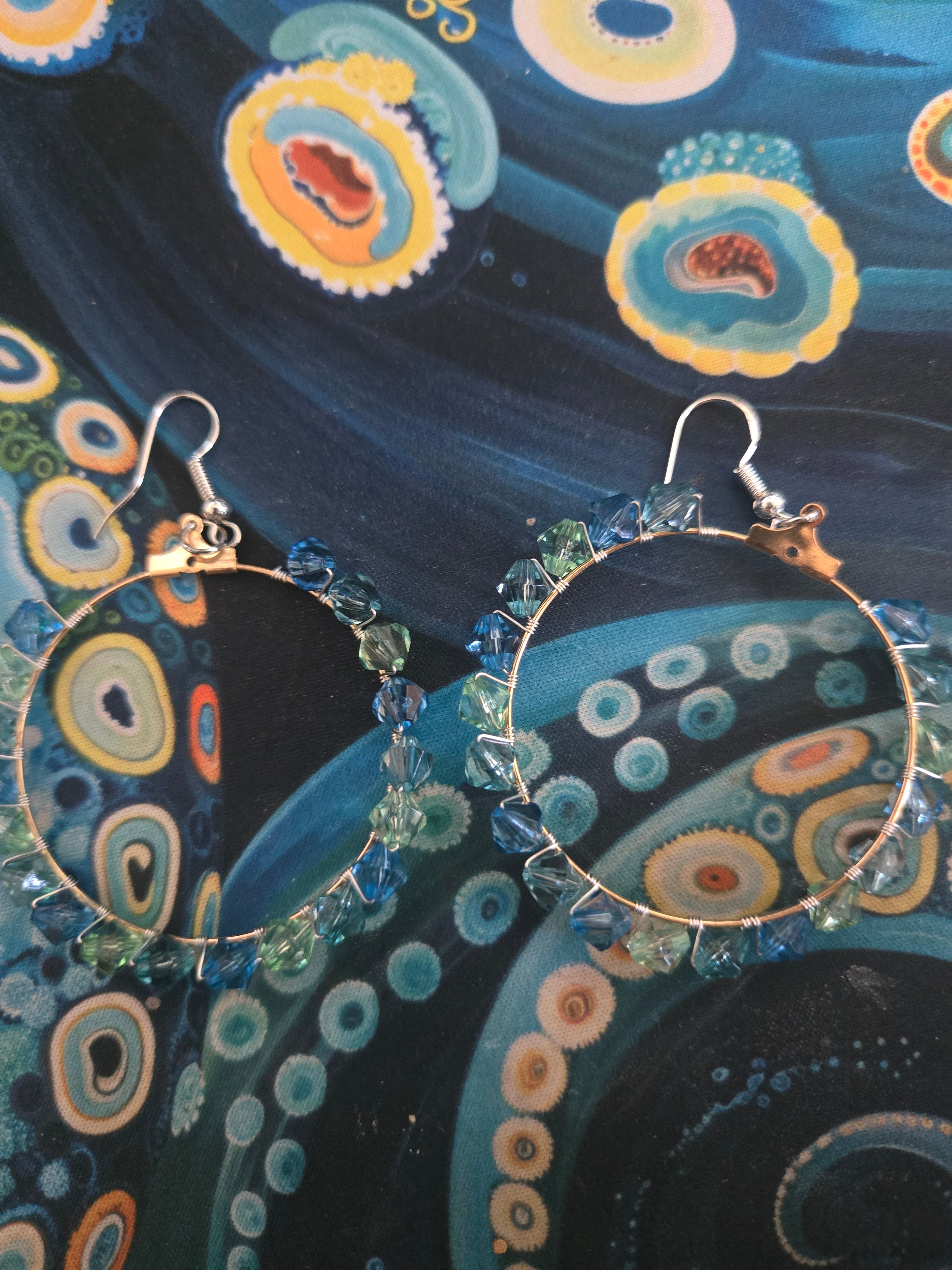 Blue and Green Hoop Earrings