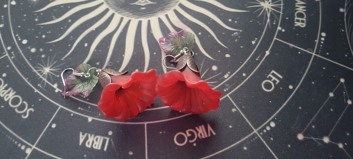 Bright Red Floral Earrings