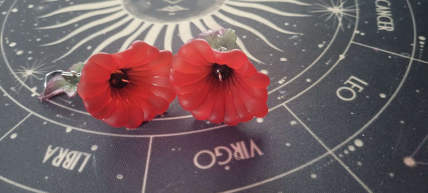 Bright Red Floral Earrings