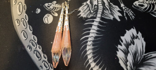 Peach and Glitter Teardrop Earrings